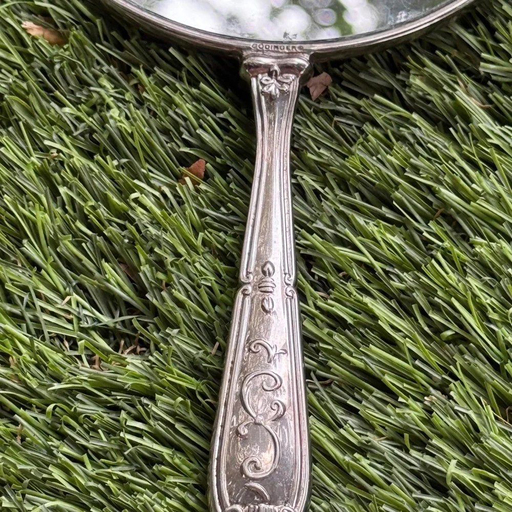 Godinger Silver Plated Hand Vanity Mirror w/ Red‎ Jewels Vintage Decor